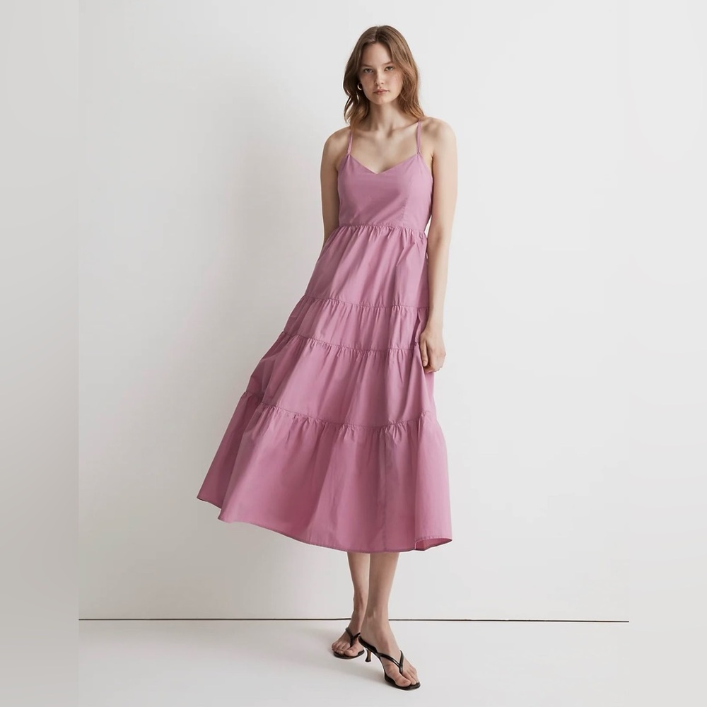 Madewell Pink Tiered Midi Dress